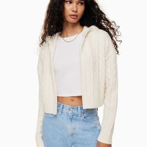 Aritzia Sunday Best Octavia Wool Blend Zip Cableknit Sweater Hoodie